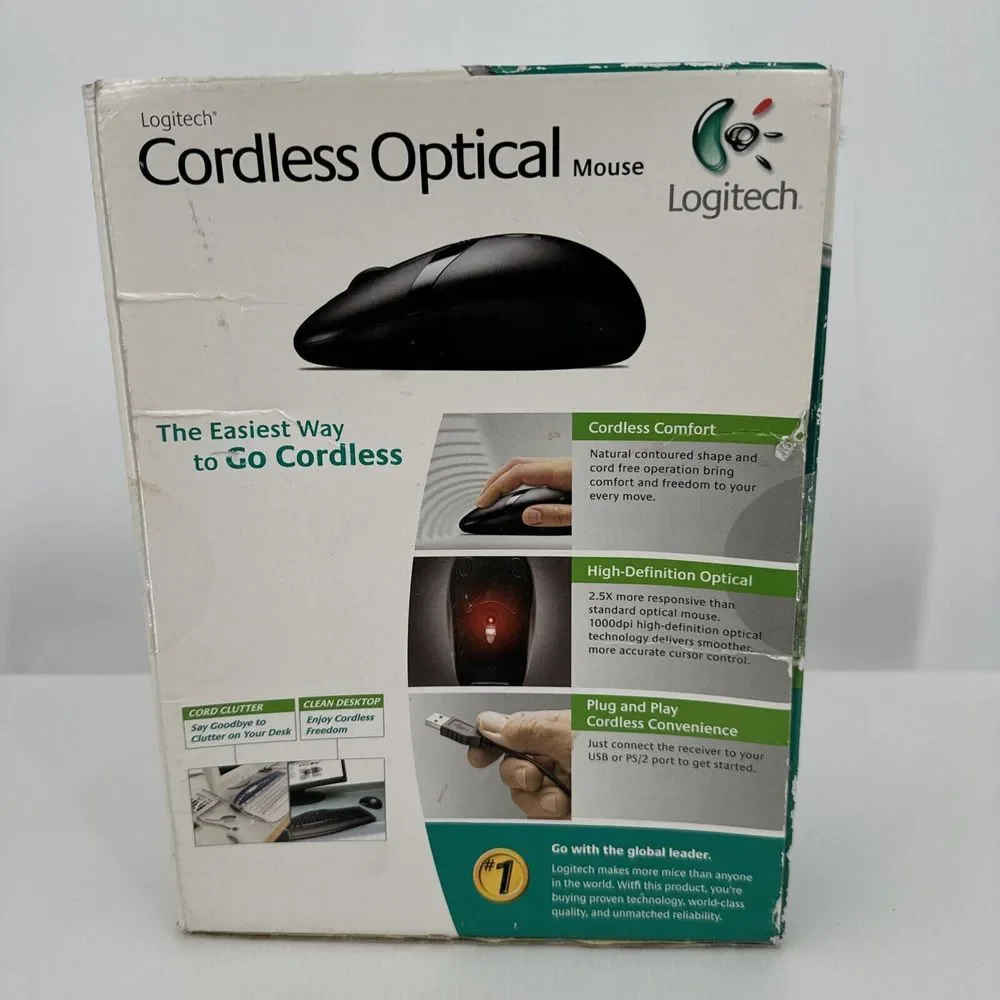 [NEW SEALED] Logitech Cordless Optical Mouse 910-000132 USB / PS2 in‎ Box
